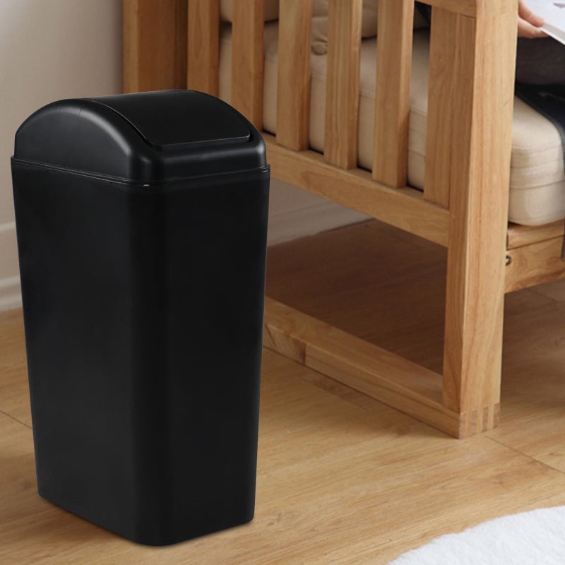 Doryh 3.5 Gallon Slim Plastic Trash Can with Swing Lid, 14 L Small Garbage Can, Black - Image 2